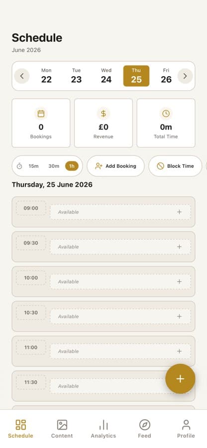 Appointo calendar for barbers with availability, add booking, and block time controls